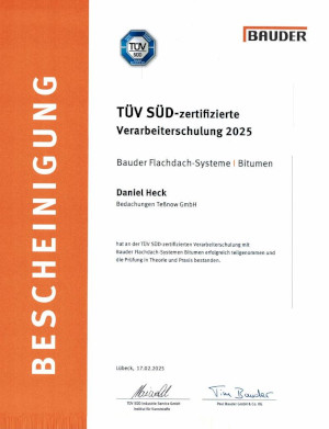 Zertifikat Bauder Flachdachsysteme Bitumen Daniel Heck